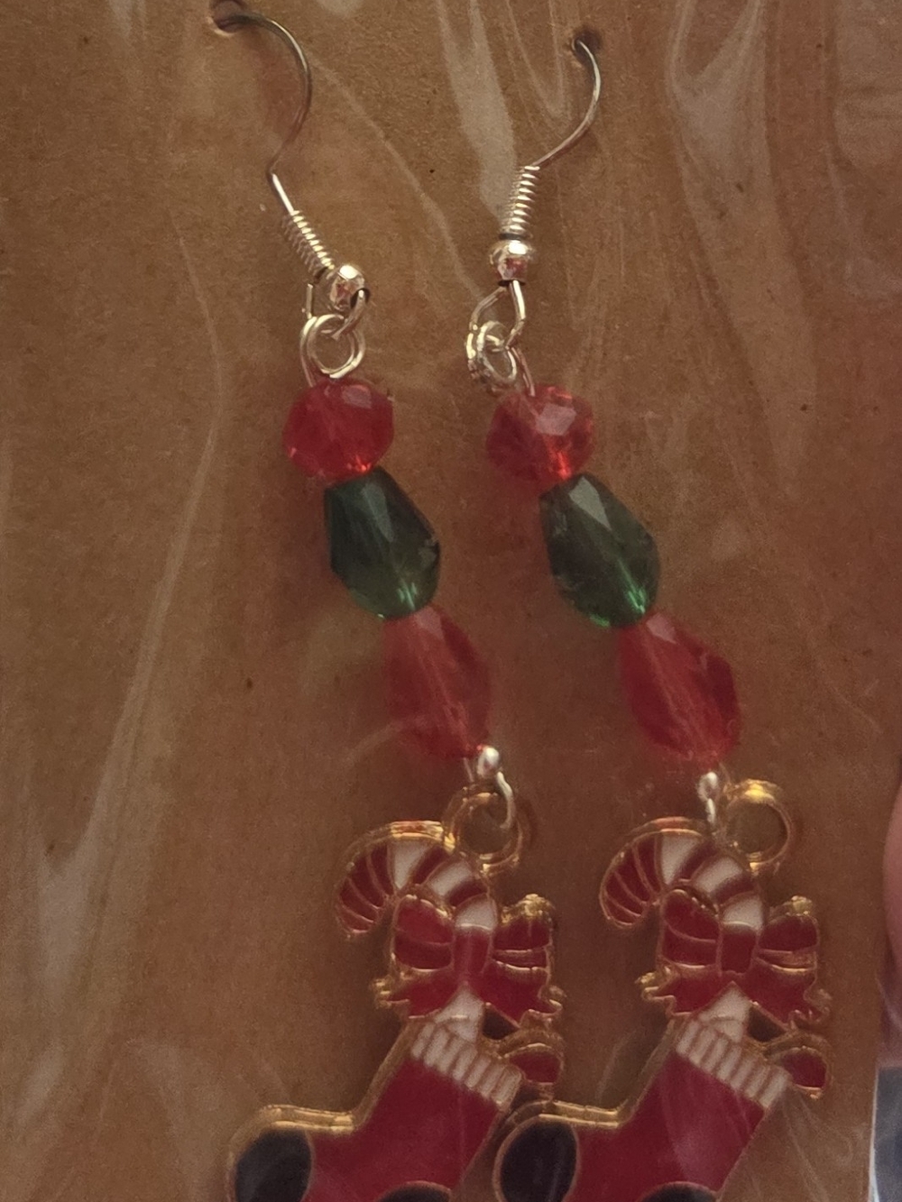 Holiday Red & Green Candy Sock Drop Earrings
